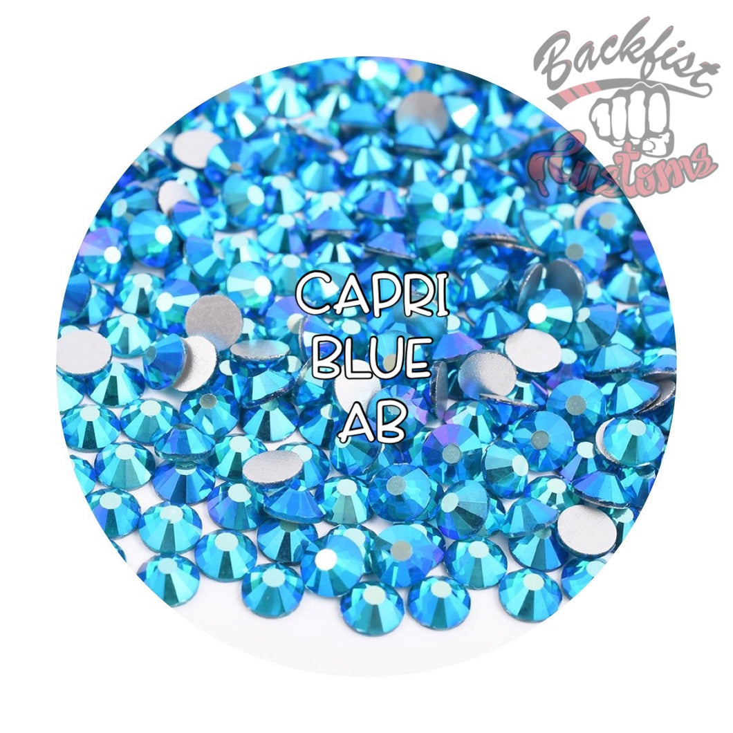 Glass Rhinestones || Capri Blue AB || Flat Back Non-Hotfix